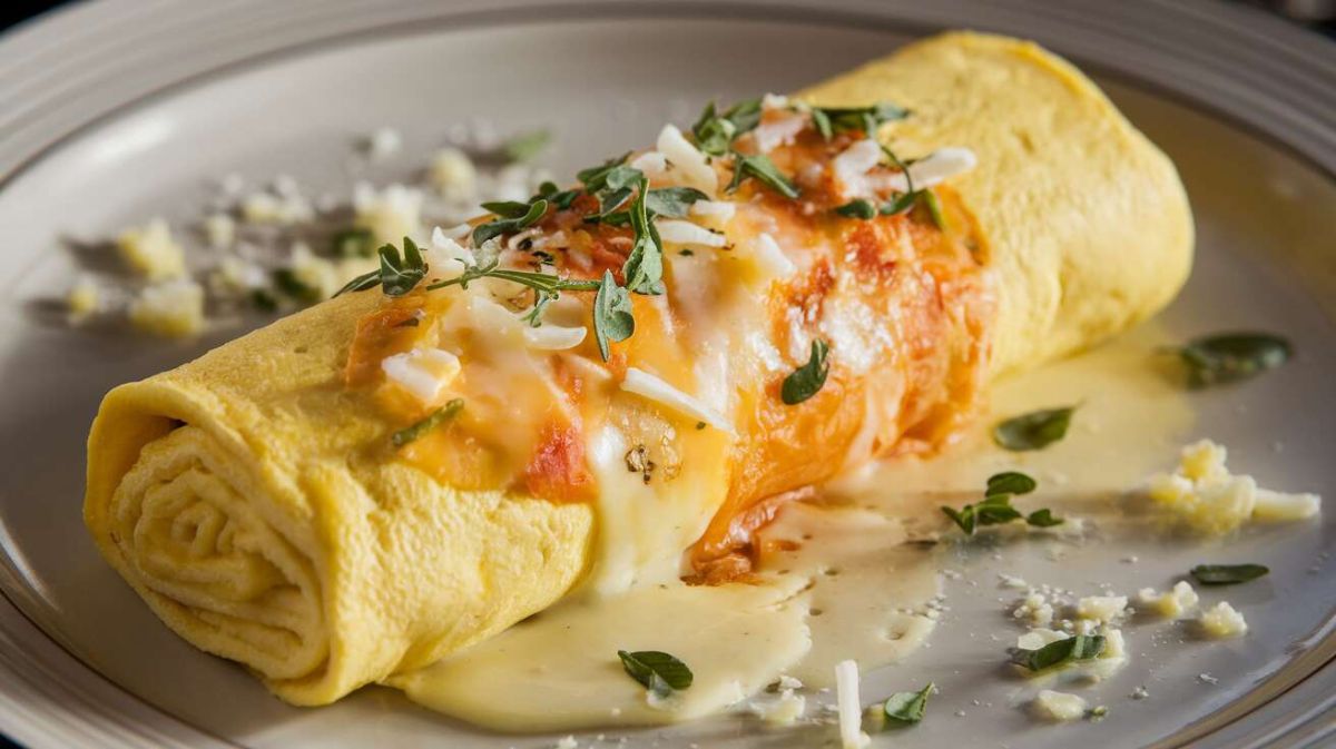 Omelette roulée : un délice aux fromages et fines herbes