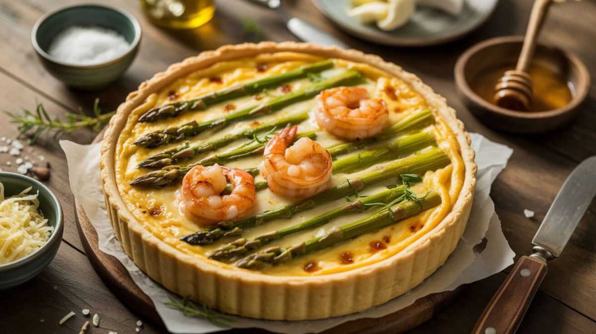 Une quiche légère aux asperges et crevettes au miel qui va vous surprendre