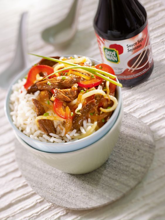 Bœuf et légumes sautés au soja