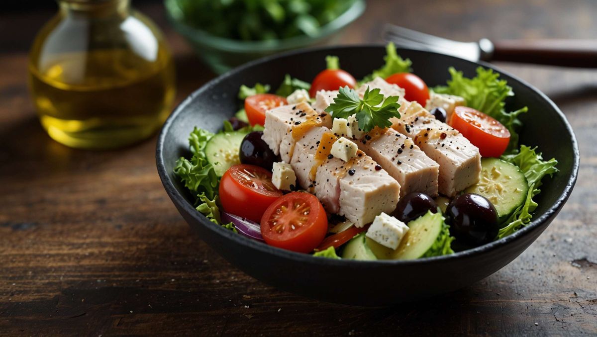 Salade rafraîchissante au poulet et feta : une recette express