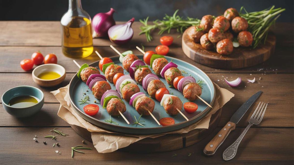 Brochettes légères de dinde, tomate et oignon rouge pour barbecue
